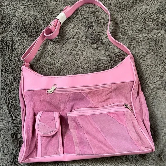 New Retro Pink Suede Haband Purse with Pocket - NWT - Picture 1 of 11